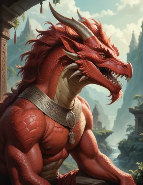 An elder ancient and detailed red Dragon