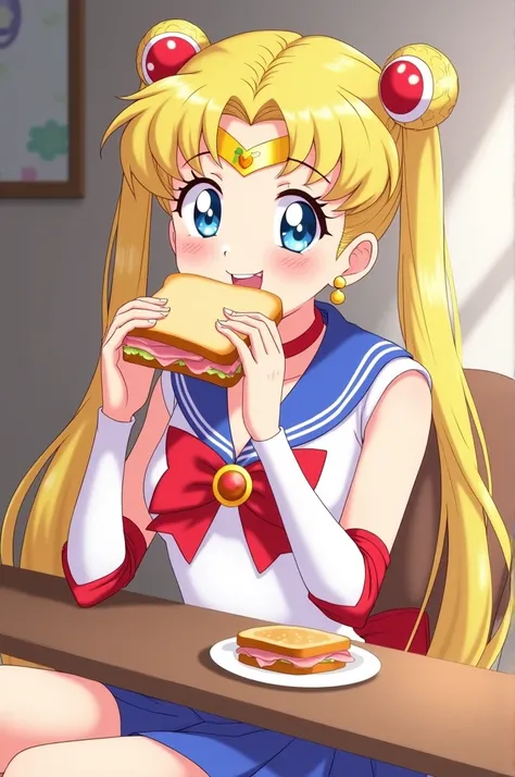 Sailor Moon eating a ham sandwich 