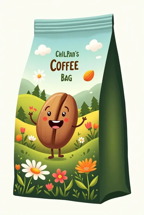 Logo for a coffee bag for children from a kindergarten. May it be called coffee in the fields of my town