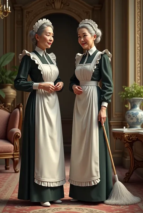 Create two beautiful 60 year old maids 