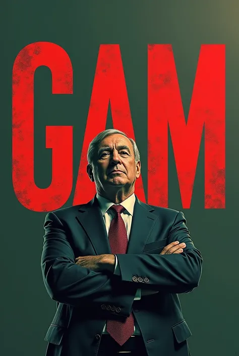 Advertising poster for a political campaign called GAM in large red and small text that says shared vision. Also, the poster should be dark green beige and the red should be what stands out the most. 