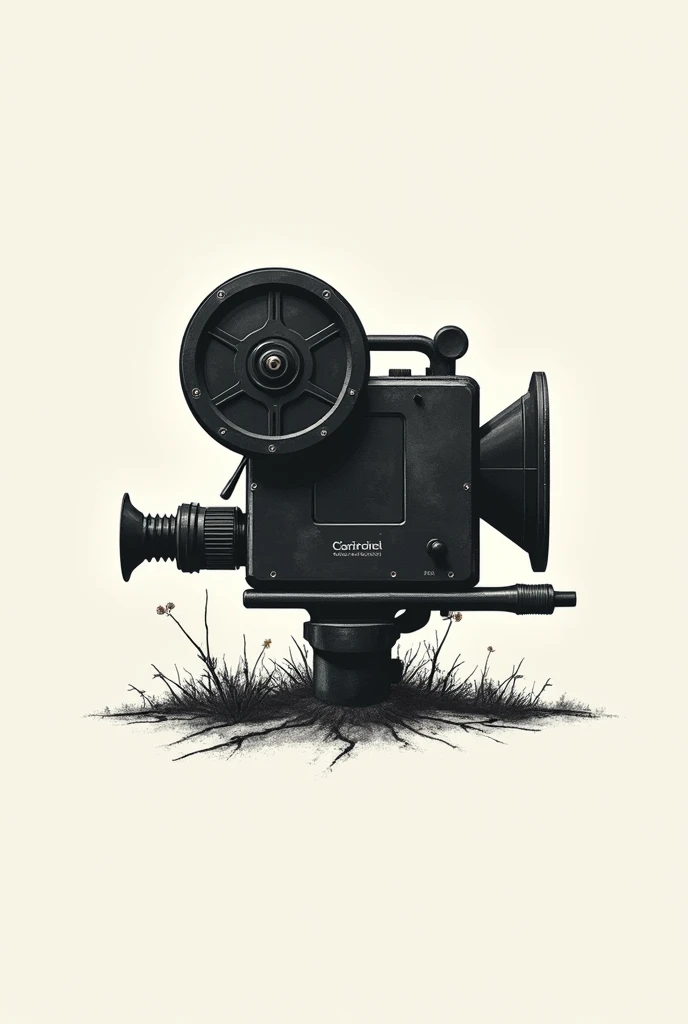 A logo of an old camera or cinema in black and white, The production company is called Contra Corriente and is for German Expressionism that has that old and real touch.