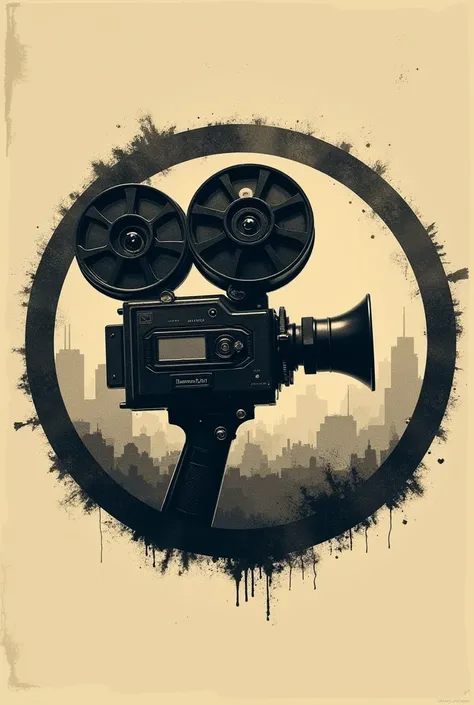 Logo for old cinema that shows the real camera inside a circle, The production company is called Contra Corriente and is for German Expressionism that has that old and real touch.