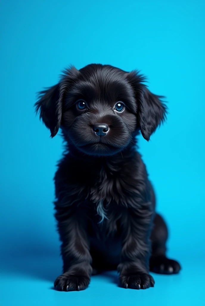 The best wallpaper for cell phone, Fluorescent blue tone, cute black dog 