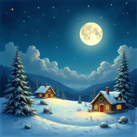 starry sky and full moon, impression that it is Christmas