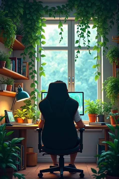 Gamer room with plants 