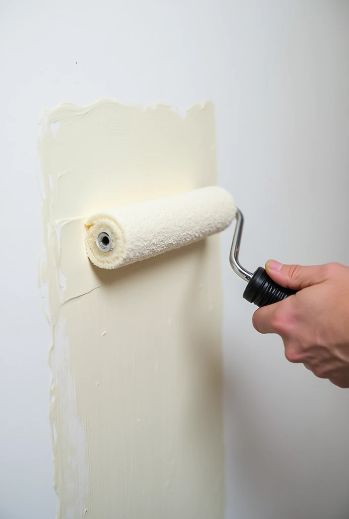 hand with roller applying transparent waterproofing to the wall






