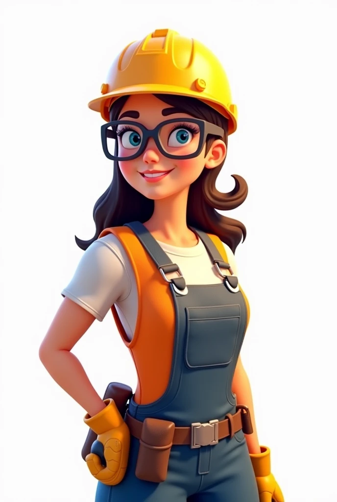 Production worker with safety equipment Animated woman white background
