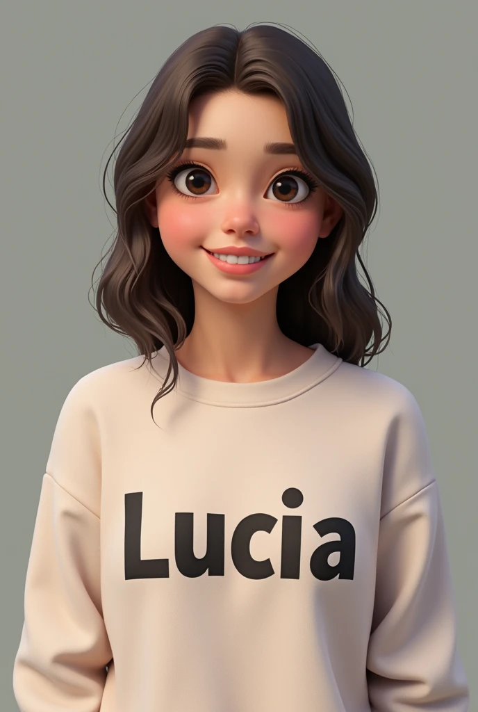 1 woman with a sweatshirt that says Lucia sitting