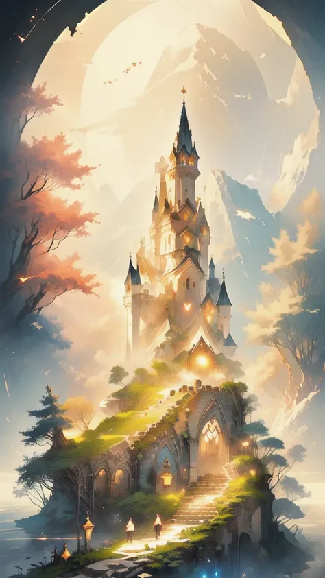 A ray of light shines into the darkness, A ruined castle is depicted in detail、Submerged City、Detailed ruins、Anime Style、Picture book style、Fantasy、Fairy、White light、 4K and 8K resolutions、 

High resolution, masterpiece, Accurate, number々Awards, Highest q...