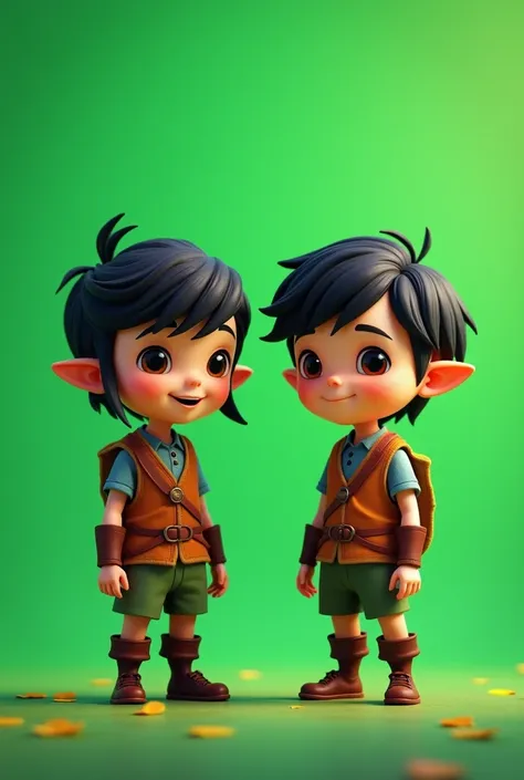  Deux Frere jumeau de 6 an cheveux noir et court , front and back , green screen , style zelda