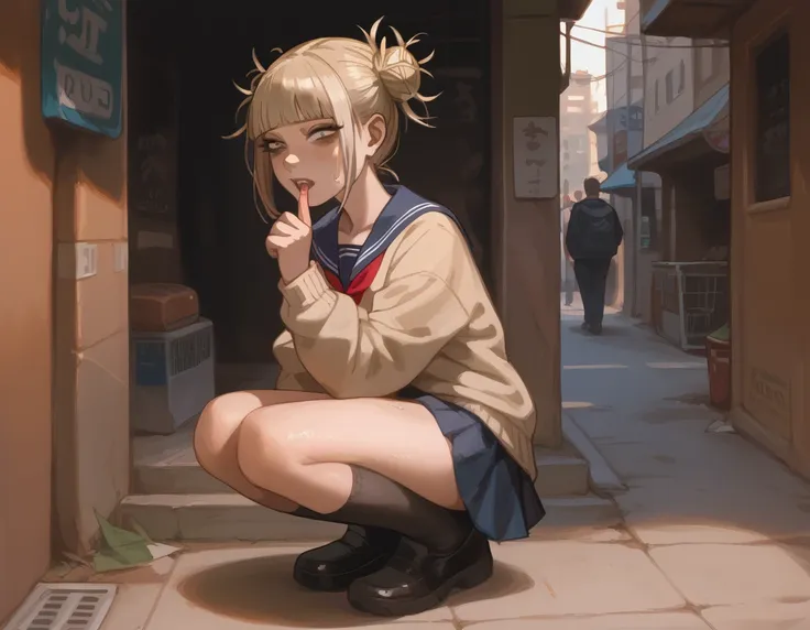 himiko toga on her knees on the street while having delicious sex