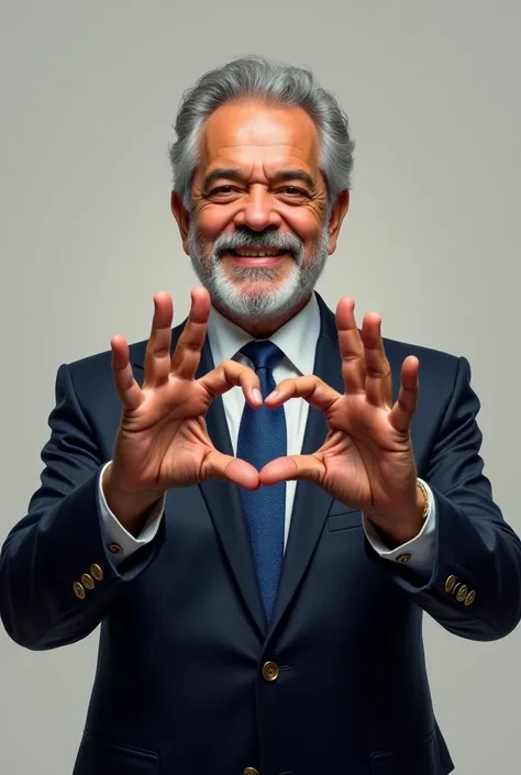 Lula, president of Brazil, making the number 55 with his hands 