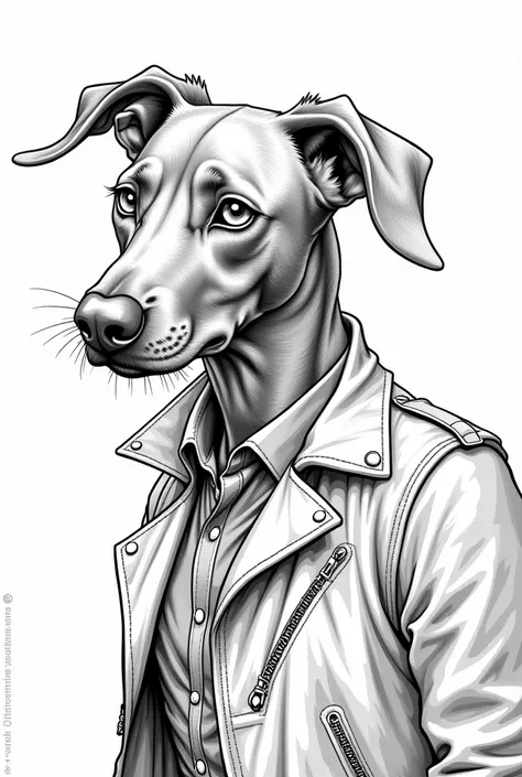 beautiful vizsla with big eyes in Peaky Blinders style in wolverine costume as coloring page in black and white