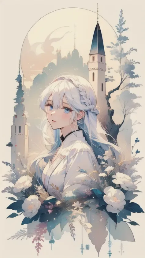 Anime girl with white hair and blue eyes in a white dress, Soft anime illustration, Beautiful anime portraits, Anime girl with space hair, White Anime Barbie, Digital Art on Pixiv, Ethereal Anime, Gwaiz, Beautiful anime art, Beautiful Anime Girls, Beautifu...