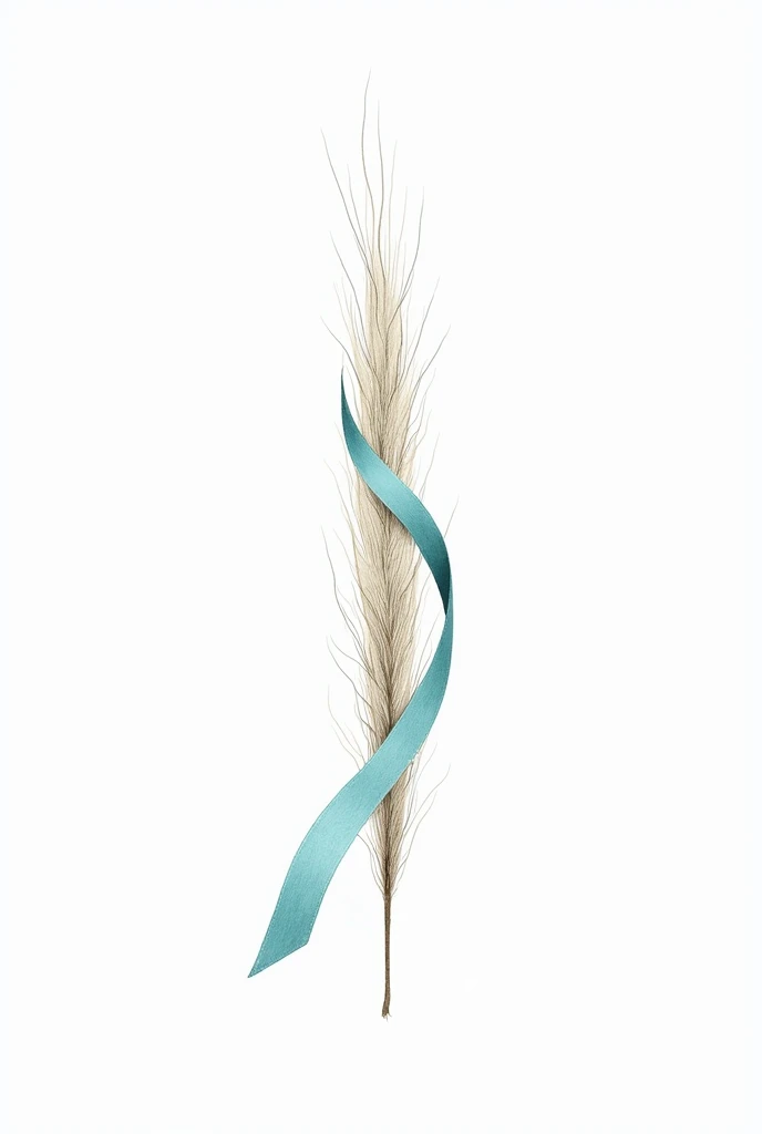 Minimalist line drawing on white background : dried sage stick for fumigation with a turquoise ribbon

 