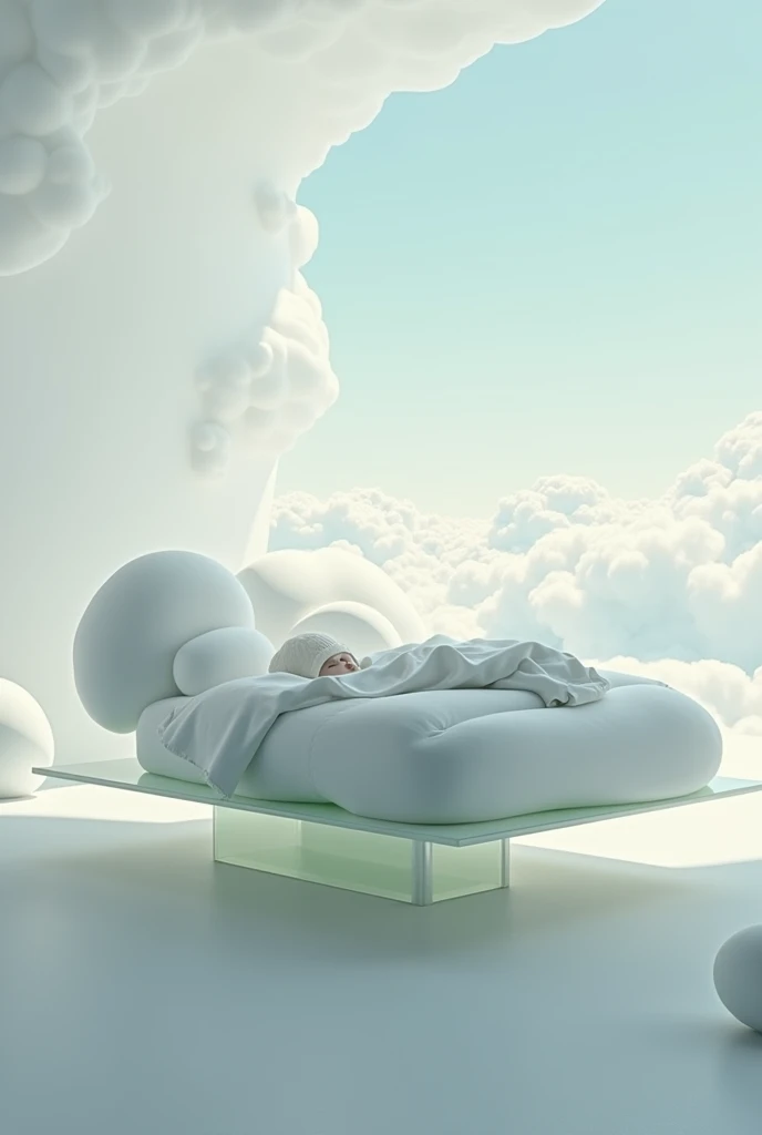 A bed that seems to float in the air, with a camouflaged base or made of transparent material, and the cloud-shaped mattress, giving the sensation of sleeping on high.
