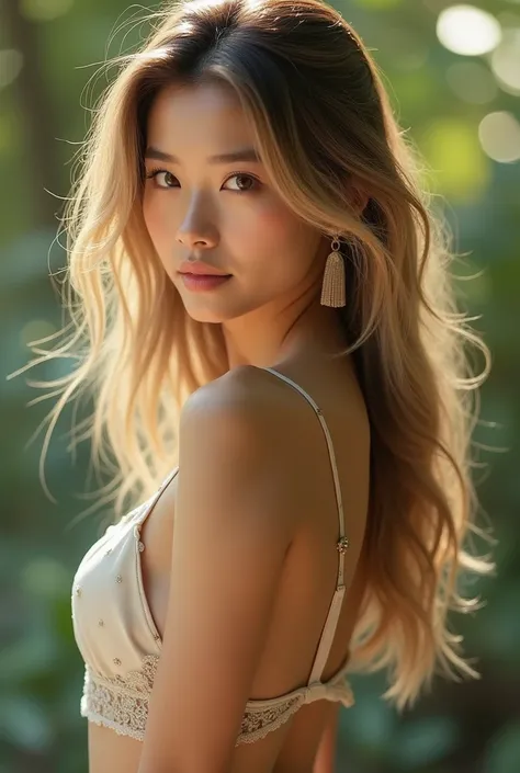 real life, beautiful women, brown eyes, blonde hair, asian, cute, showing butt