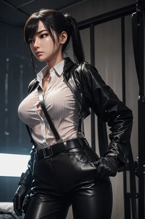 1 female, , high quality, masterpiece, Ultra-high resolution, , Cinema Lighting, , , And the suspenders with the cranes flying　　　Large Breasts　 　 　　　　Small face　 　　　holster　　　　　　　 Lying in bed　Looking up　　　　Sweat 　　　belt　summer　脇Sweat 　Black Hole Gloves　su...