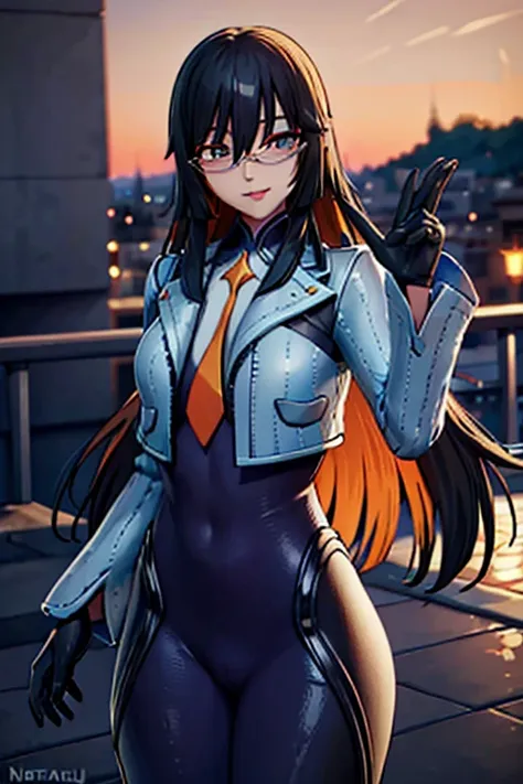 countess daraku, long hair, glasses, gloves, pants, smile, 
break looking at viewer,
break outdoors,
break (masterpiece:1.2), be...