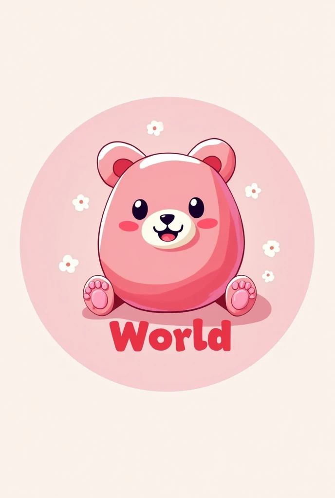 I want a round logo with pink tones for a lively and simple gummy bear business, containing the title Gummy World