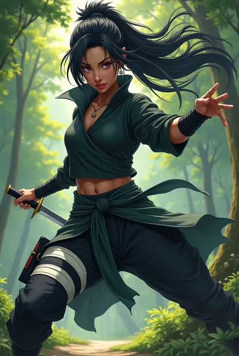 A black woman in the style of the anime Naruto
