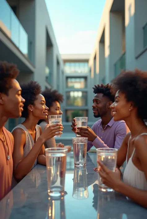 The image is fine but there are some dark-skinned people and they are drinking a glass of water and the water is like the image of modules at a university 
