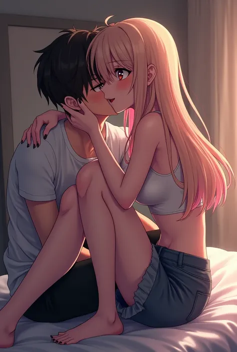 Anime girl sitting on her boyfriend face while his boyfriend face is under her pants 