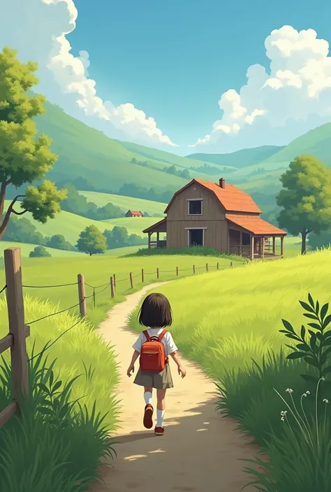 One day, the youngest of the sisters, A little  decided to go for a walk to the family farm. Only the girl appears 