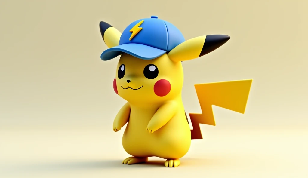 3d Pikachu can be represented as a small electric Pokemon with a yellow body, with round ears and big eyes. He has short legs and a long tail., which serves him as a balance, and for movement. On his head, Pikachu wears a blue cap with a yellow lightning b...