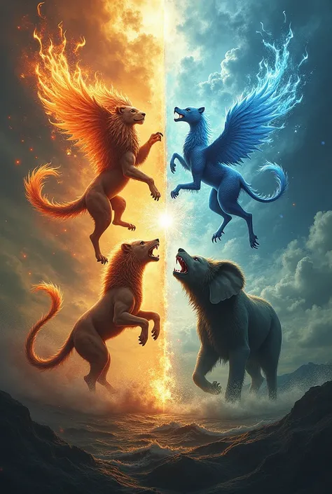 As the 4 elements in animals water fire wind and earth 

