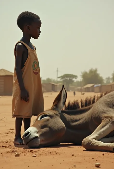 Un âne épuiser mort devant un jeune africain 