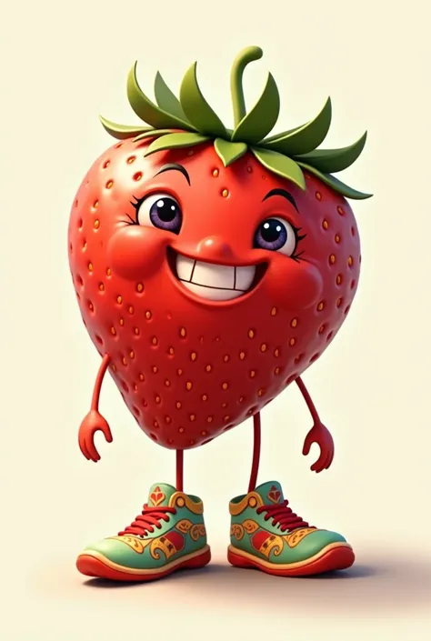 Strawberry with a face and shoes 
