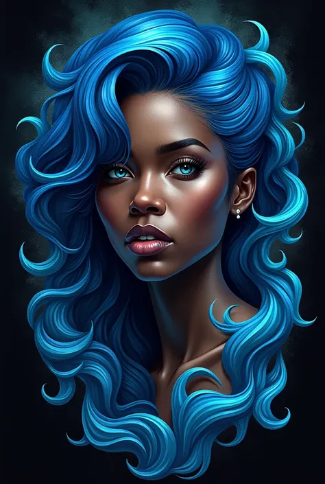 Dark girl tattoo design with blue hair