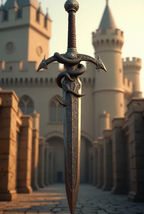 Medieval epic sword with a snake emblem