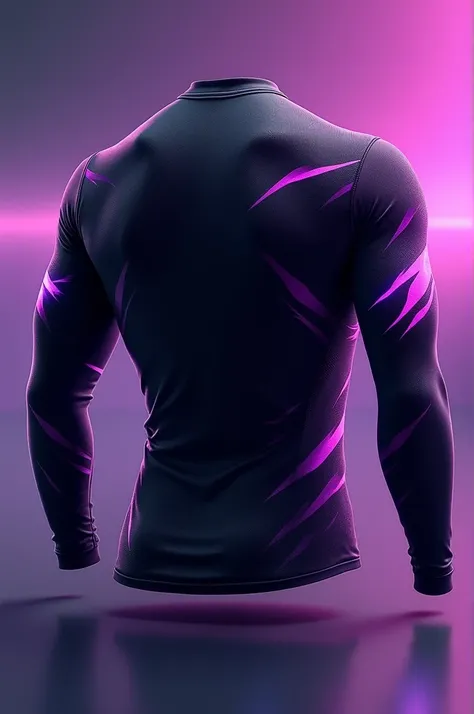 Create a long sleeve team shirt, Black color with some flashes of violet and black speed skating