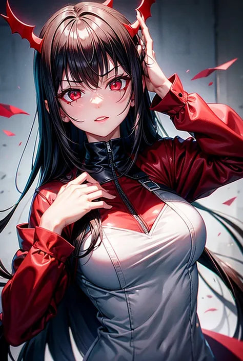 Girl with dark hair red eyes evil fainted 