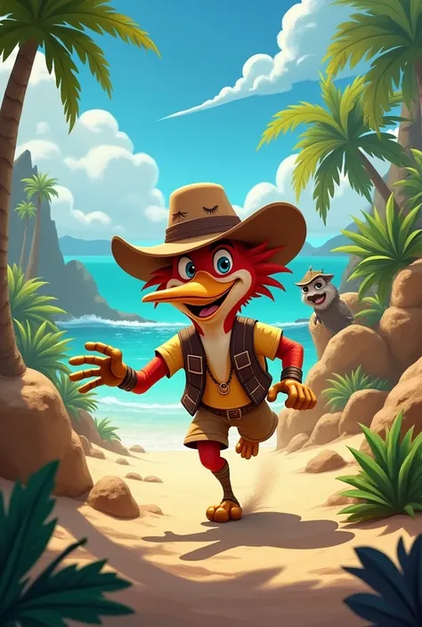 Here is the adjusted version of the story **"Treasure Run"**, incluindo os sobrinhos do woodpecker:

---

**Table 1:**  
*scenario: A Tropical Island. O woodpecker, with an adventurers hat, is accompanied by his nephews, Little stump e Lasquita. They hold ...