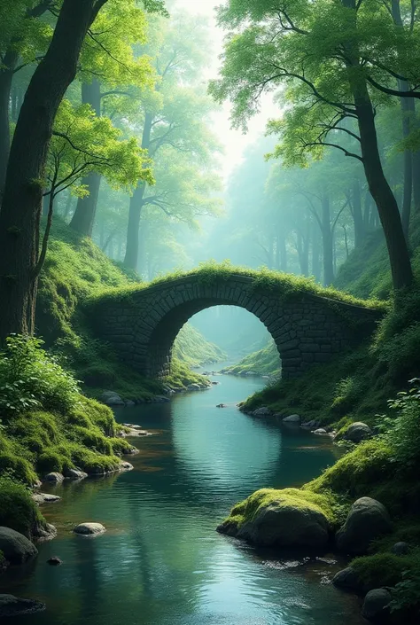 forest,calm, stone bridge beautiful and peaceful landscape