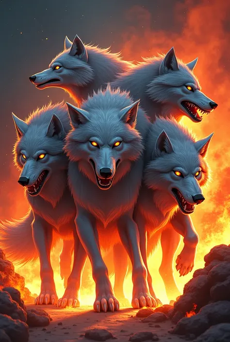 Team banner of a several gray wolves in fretano firebird