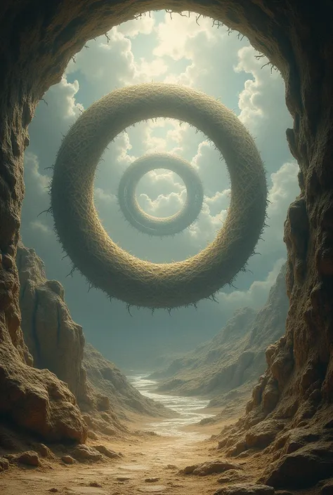 Realistic mural painting in the form of a spiral from the ground to the sky