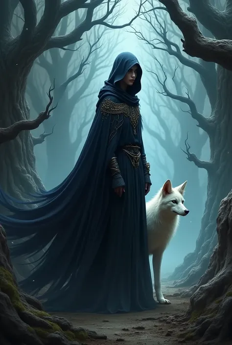 dark elf with a cloak and a white fox
