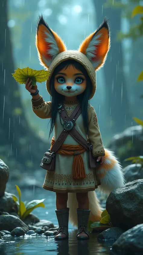 best quality,A high resolution,ultra-detailed,actual),Anthropomorphic, Indian girl vulpes lagopus in rain, More detailed 8K. unreal engine: 1.4, HD, best quality: 1.4, photorealistic: 1.4, skin texture: 1.4, masterpiece: 1.8, rough work, best quality, obje...