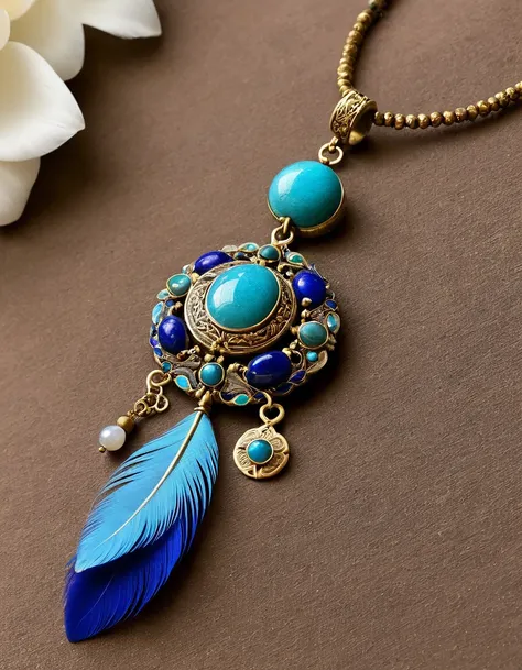 feather球的蓝橘色欧泊石极简抽象的戒指设计，indian elements，matching stones are small amounts of lapis lazuli and turquoise，clams，feather，gem，old，s...