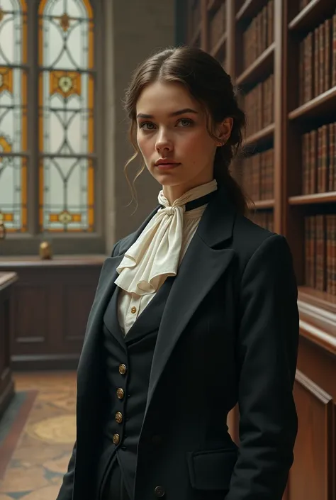 Girl dressed as a man at a science university in the 19th century 
