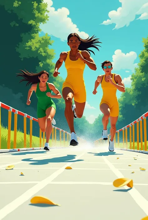 draw racing jump hurdles in yellow and green colors, use a white background 