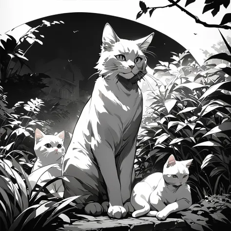 (Highest quality:1.2), (1cat、、Highest quality:1.2), 小animal，A cat in the garden，Cat ，Cat，animal，(high quality, 8k, 4K, high contrast, artwork:1.2, high quality, best aesthetics), Cat ear，，furry cat