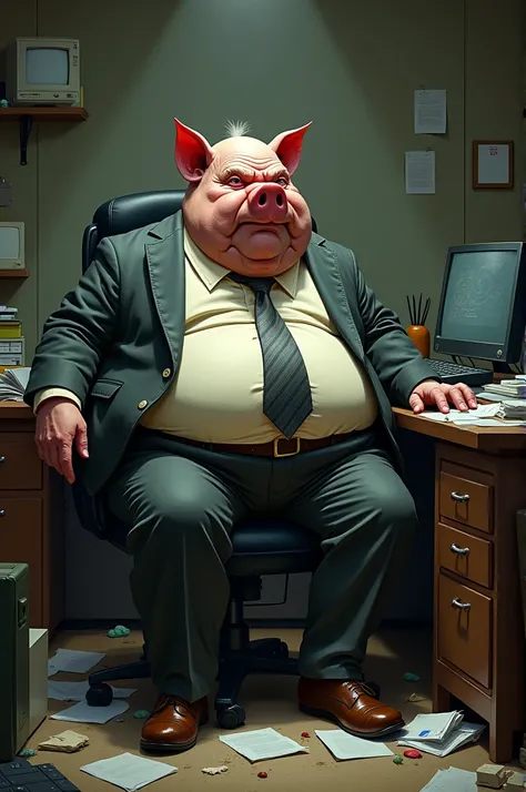 A fat ugly pig in office 