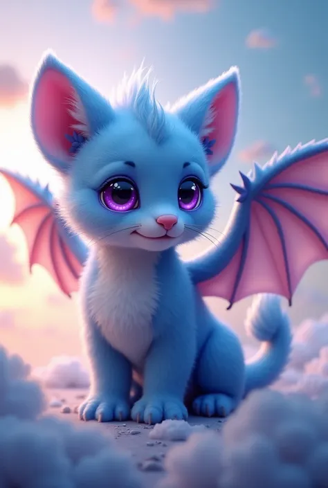 Blue puppy with purple eyes and dragon wings