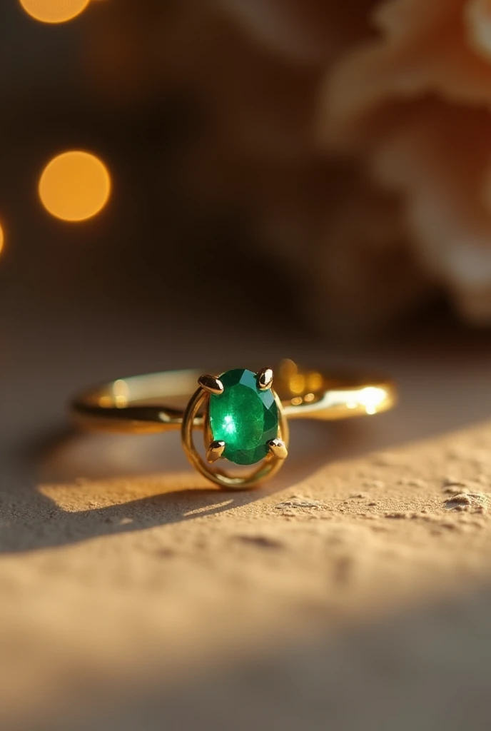 Engagement ring with a small emerald and gold ring 